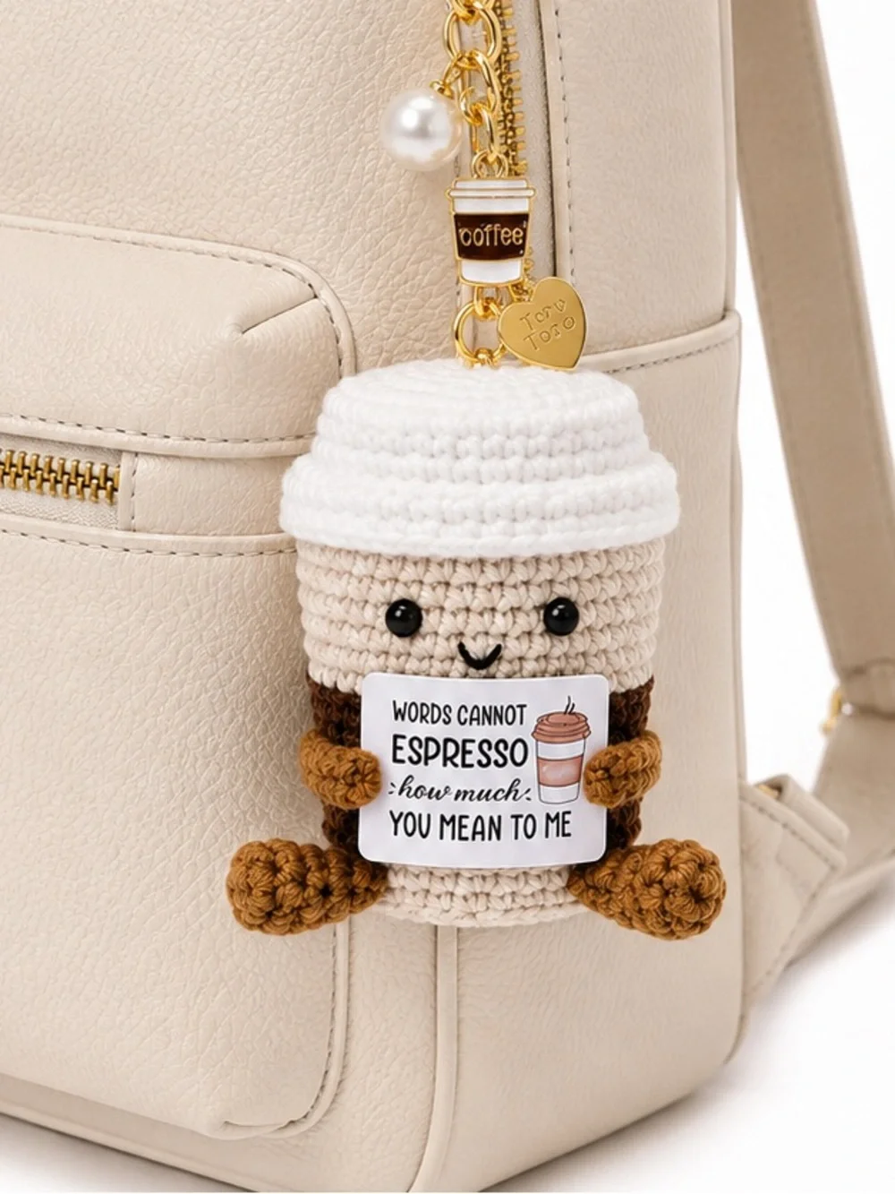 Charm Tory Toro Handmade Positive Crochet Coffee Cup Keychain ☕️👜